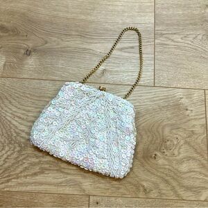 Vintage beaded clutch Pearl white